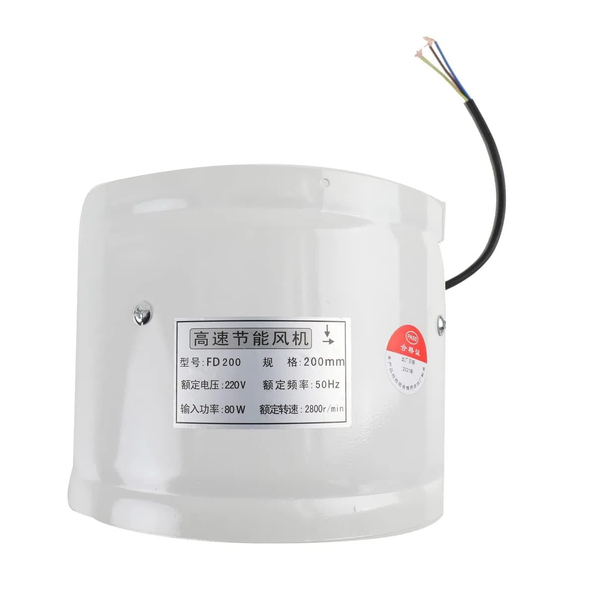 Ventilatore a tubo, 8", in ingresso/scarico, 200 mm, per bagno, cucina, bianco