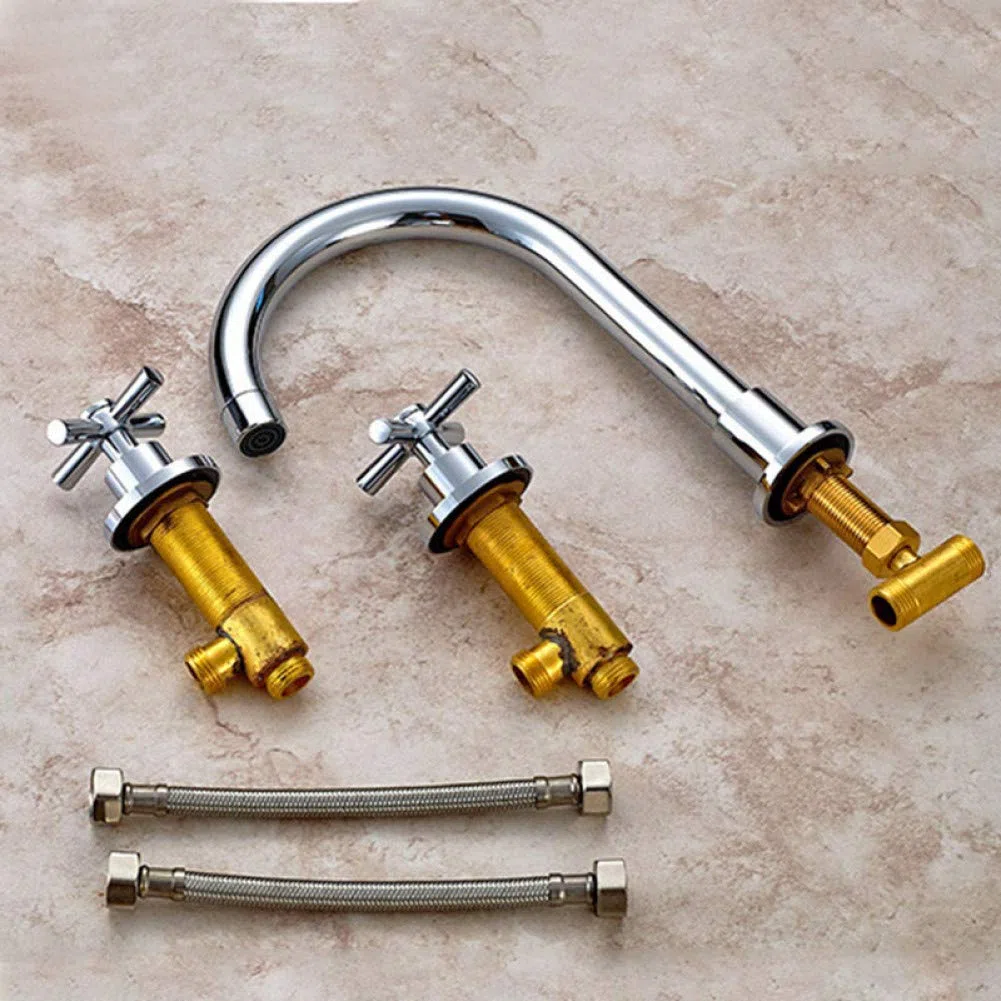 Rubinetto Del Lavandino Del Bagno 3 Fori Con Due Maniglie Supporto Per Ponte Miscelatore Per Lavabo Freddo E Caldo Rubinetto Per Lavabo Cromo Lucido