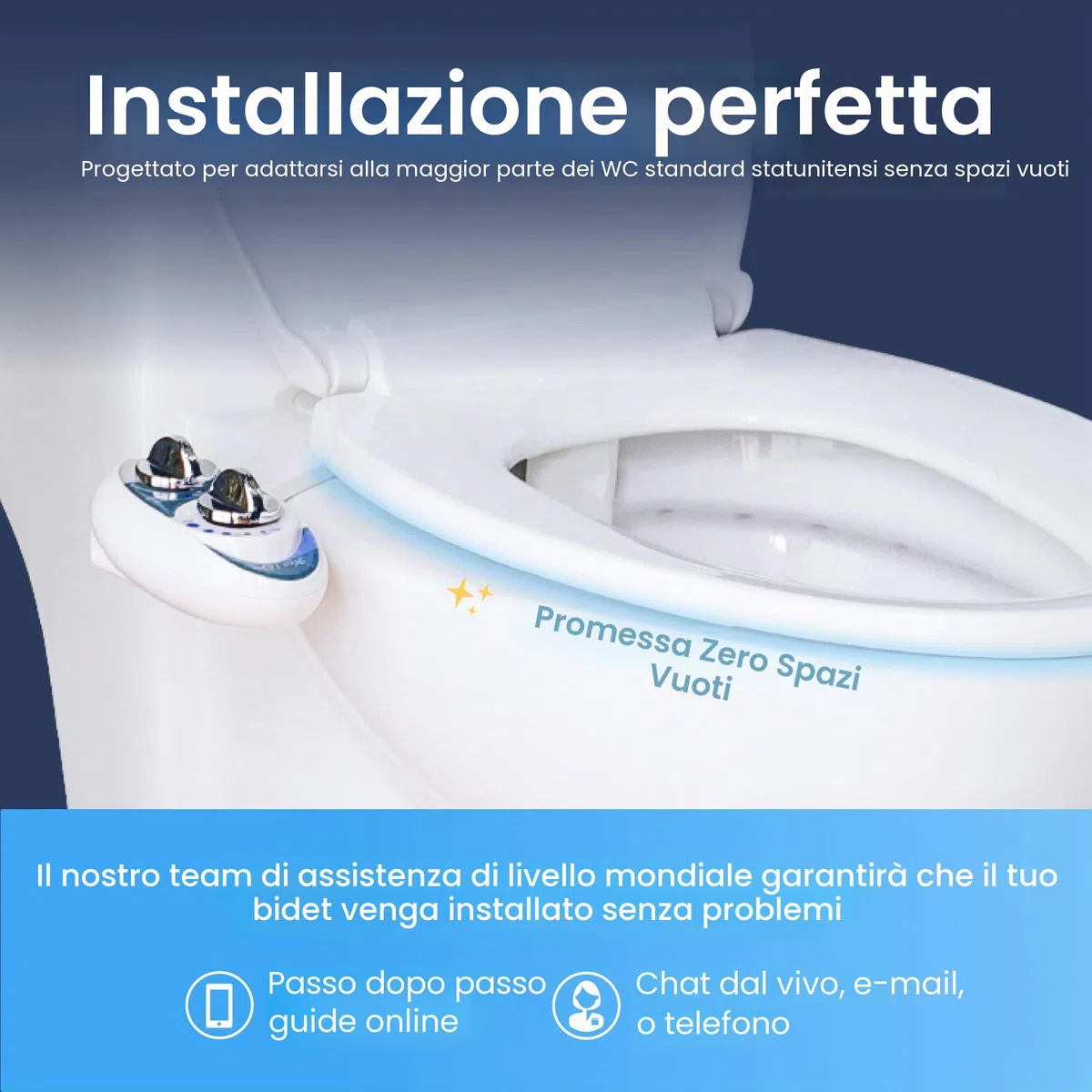 LUXE Bidet, NEO 185, attacco bidet non elettrico per sedile WC, autopulente, doppio ugello, pressione dell'acqua regolabile, modalità di lavaggio posteriore e femminile, blu
