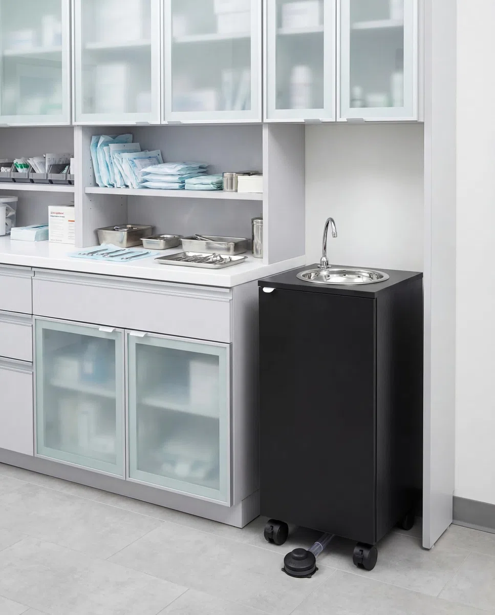 Express Water Basic Dark Plus, Lavandino Lavabo Lavello, Portatile Autonomo Trasportabile, con Serbatoio d'Acqua, in Acciaio Inox, con Comando a Pedale con Kit Acqua Calda, Certificato per ASL