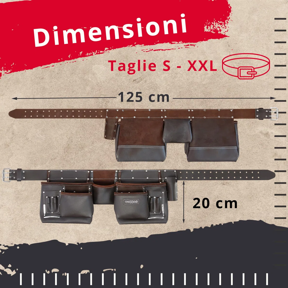 Cintura Porta Attrezzi in Pelle Conciata ad Olio 12 Tasche | Cintura da Lavoro per Costruttori, Falegnami, Carpentieri, Giardinieri, Elettricisti | Grembiule Marsupio Uomo