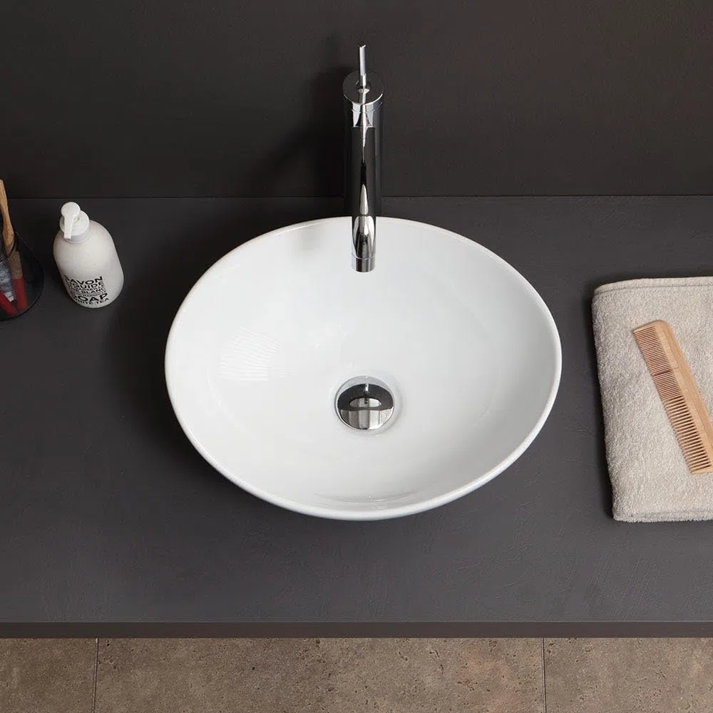 Kiamami Valentina - Lavabo In Appoggio Ovale In Ceramica Per Rubinetto A Muro