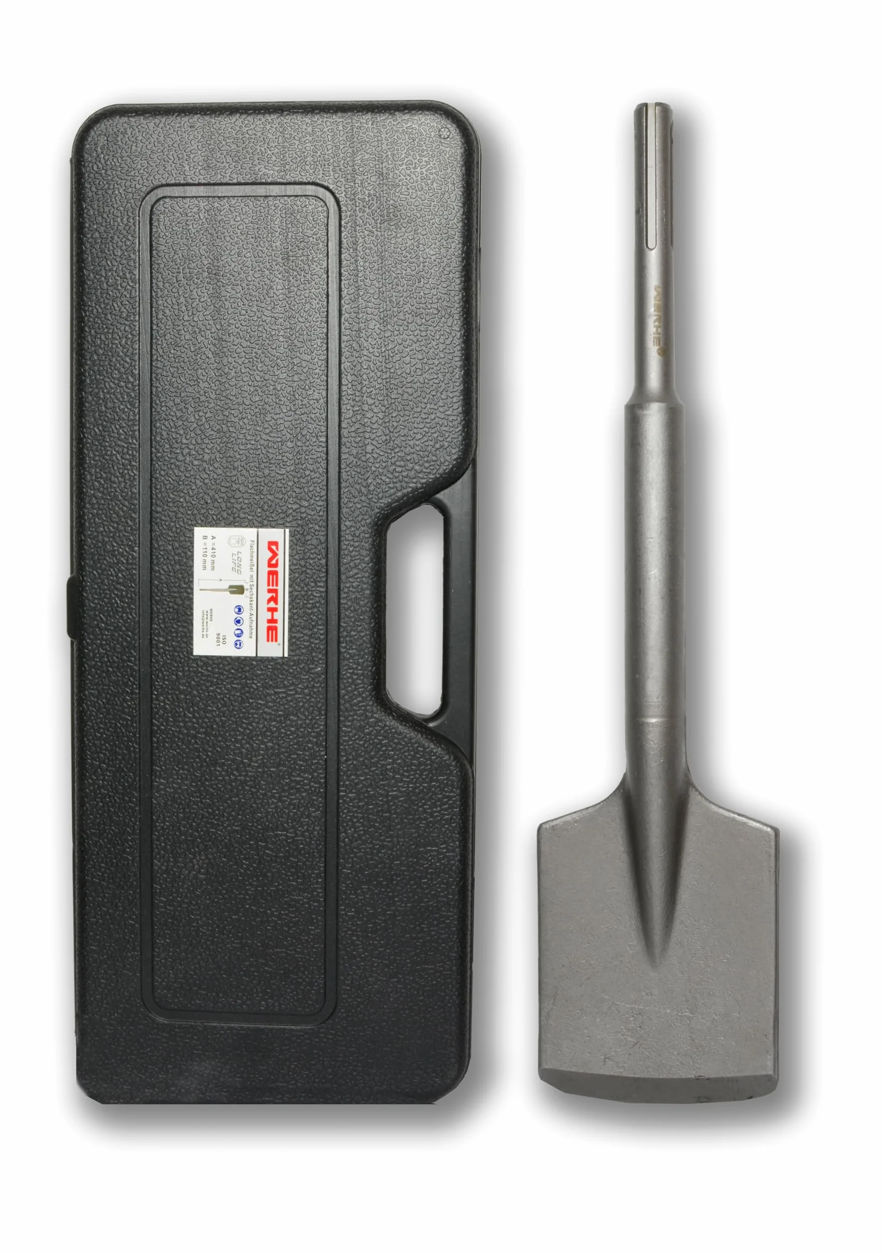 WERHE Scalpello a pala 110 mm di larghezza x 410 mm di lunghezza con attacco SDS-Max – per smuovere e scavare in terreni duri, terra, calcestruzzo e asfalto – in acciaio legato