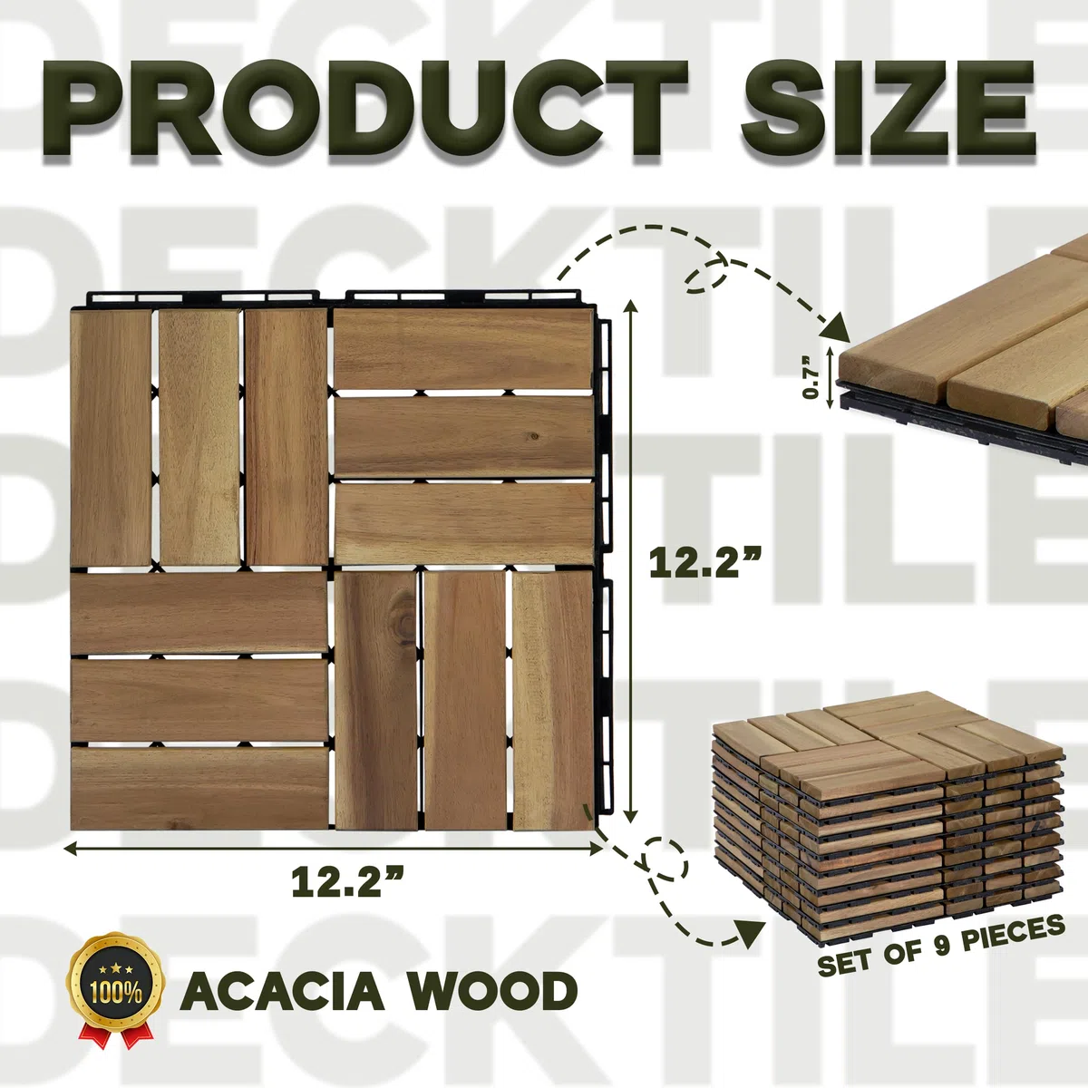 VICTORY RELAX Piastrelle ad incastro per pavimenti in legno di acacia, 9 pezzi, 12 doghe in rovere bianco, impermeabili, decorazione per interni ed esterni, per balcone, giardino, terrazza (31 x 31 x