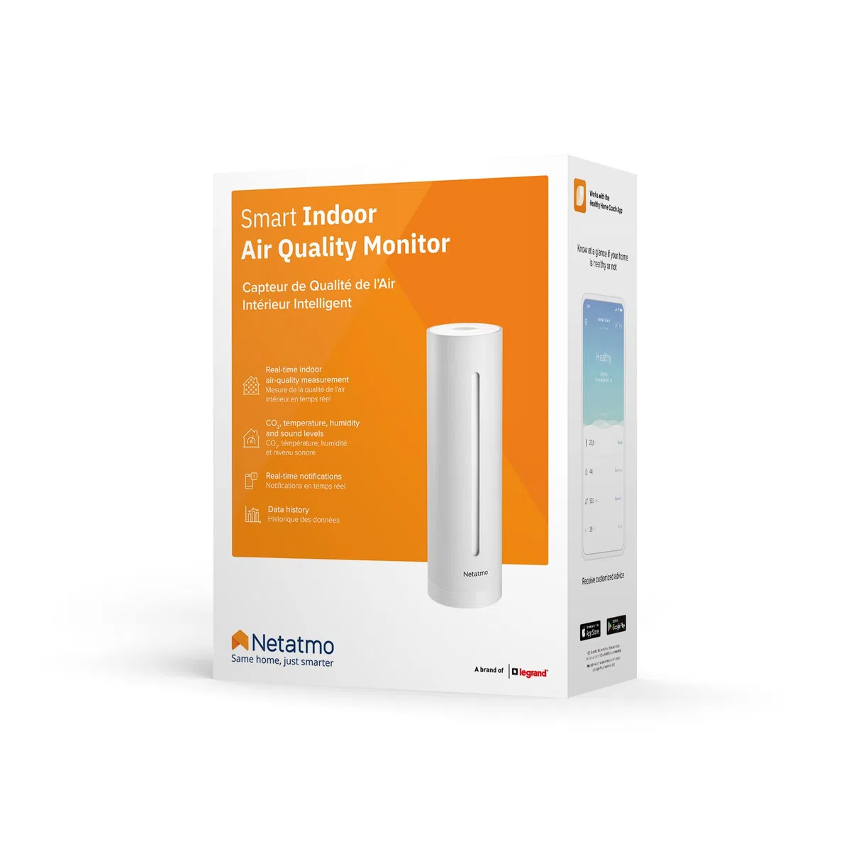 Netatmo Misuratore Qualità Aria Intelligente, Sensore CO2, Temperatura, Umidità, Rumore - Controllo Casa, Ambiente Salubre, Avvisi Automatici per Interni - Bianco - Edizione limitata - NHC-EC