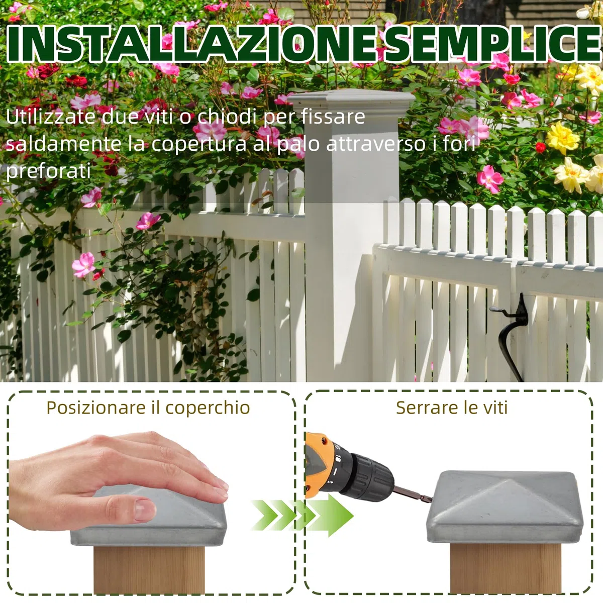 Cappucci per Pali da Recinzione in Acciaio Inox, Forma Piramidale, Set da 10 Pezzi(10 x 10 cm)