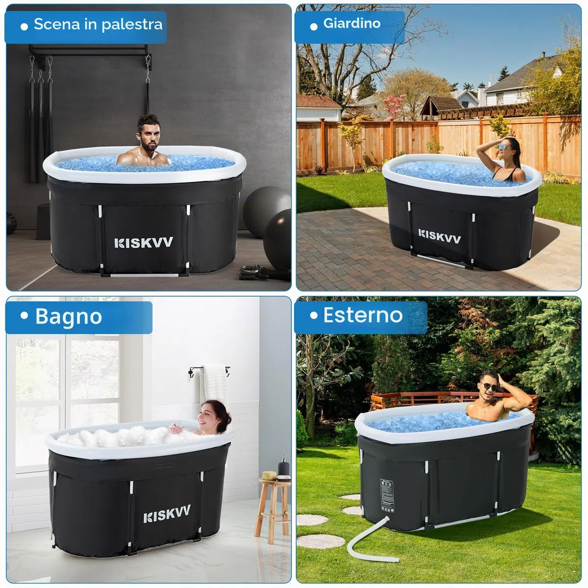 Vasca da Bagno Ovale, 115x55x57cm Vasca da Bagno Pieghevole per Atleti, Vasca di Recupero Ghiaccio Isolata, Vasca Crioterapia Mobile con Coperchio per Esterni Giardino o Doccia Spa (Ice Bath)