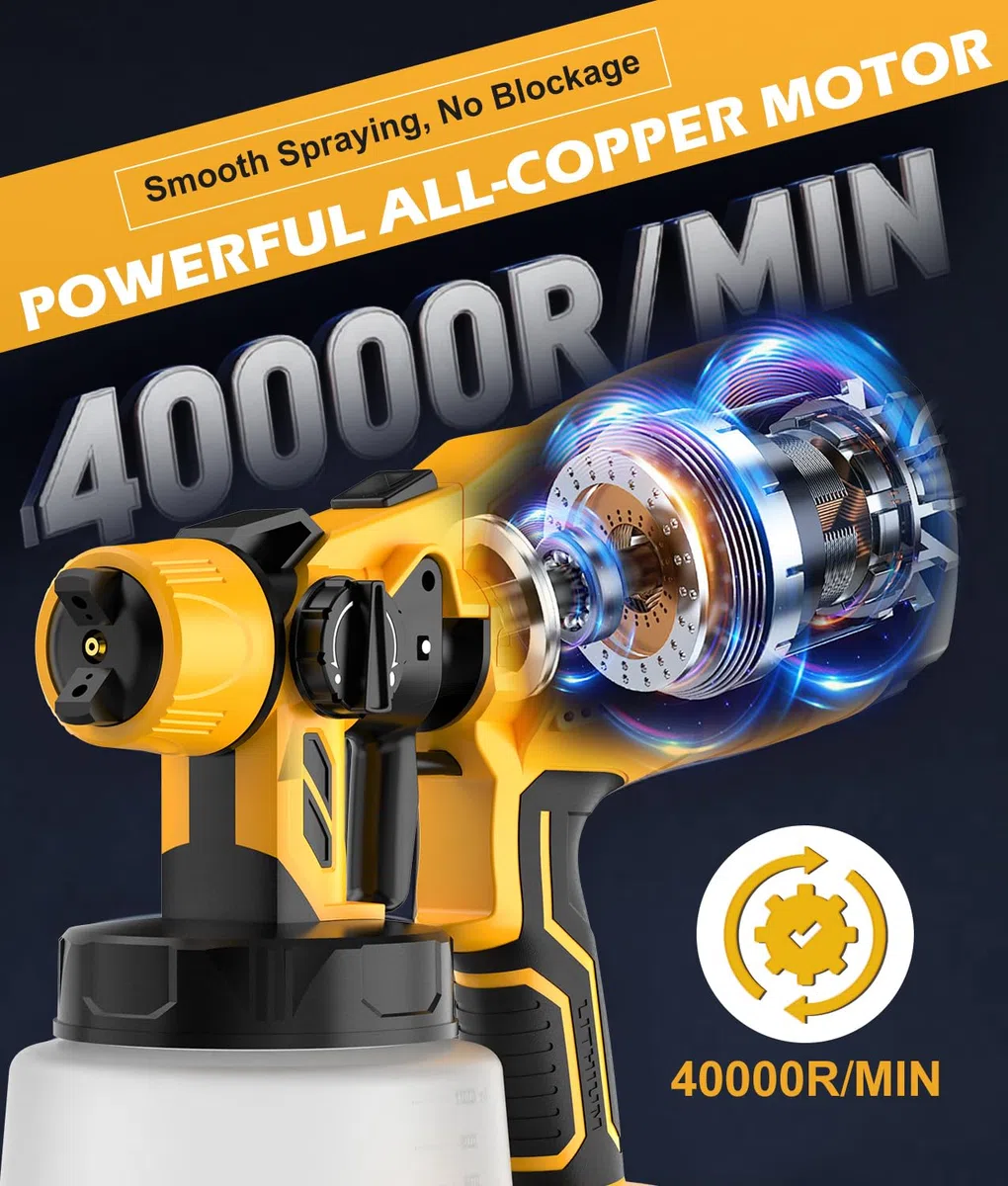 WADEO Pistola per Verniciare, [Scelta per la Casa] [800W/1000ml/8 Bocchette/3 Modelli] HVLP Pistola a Spruzzo per Muri, Mobili, Cancelli, Soffitto, Giardino