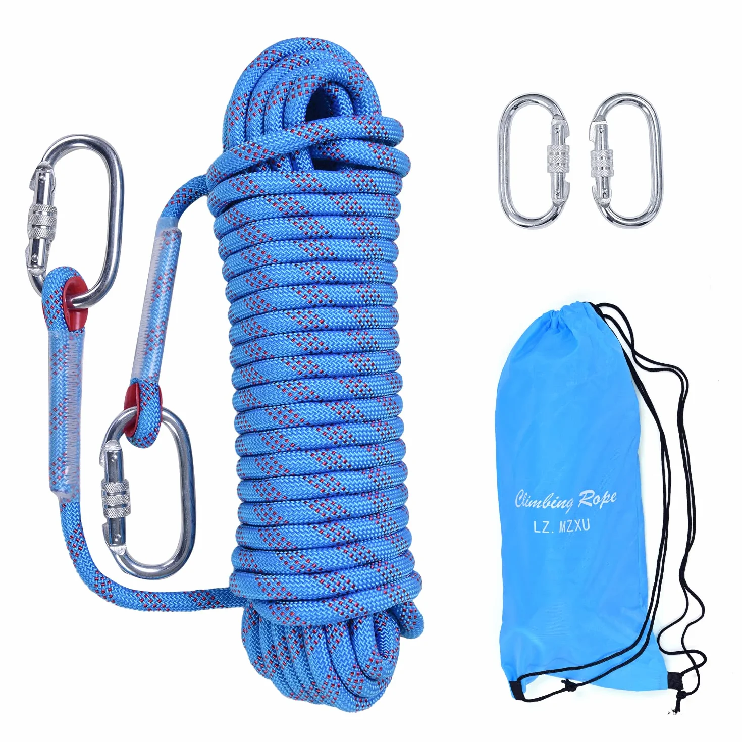 Corda da Arrampicata 30 Metri 10mm Corda per Arrampicata Corda di Sicurezza con 2 Moschettone Multifunzionale Corda per Alpinismo Campeggio Sportivo All'aperto(Blu)
