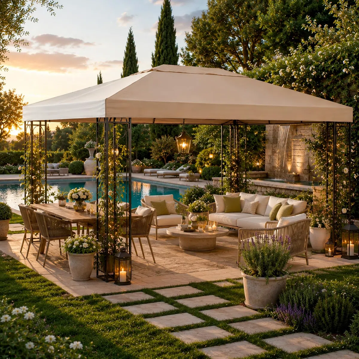 Telo Di Ricambio Per Gazebo 3x4 Metri Impermeabile In Poliestere PVC Con Protezione UV E Per Giardino Terrazza Veranda E Outdoor 300 x 400 Cm Beige