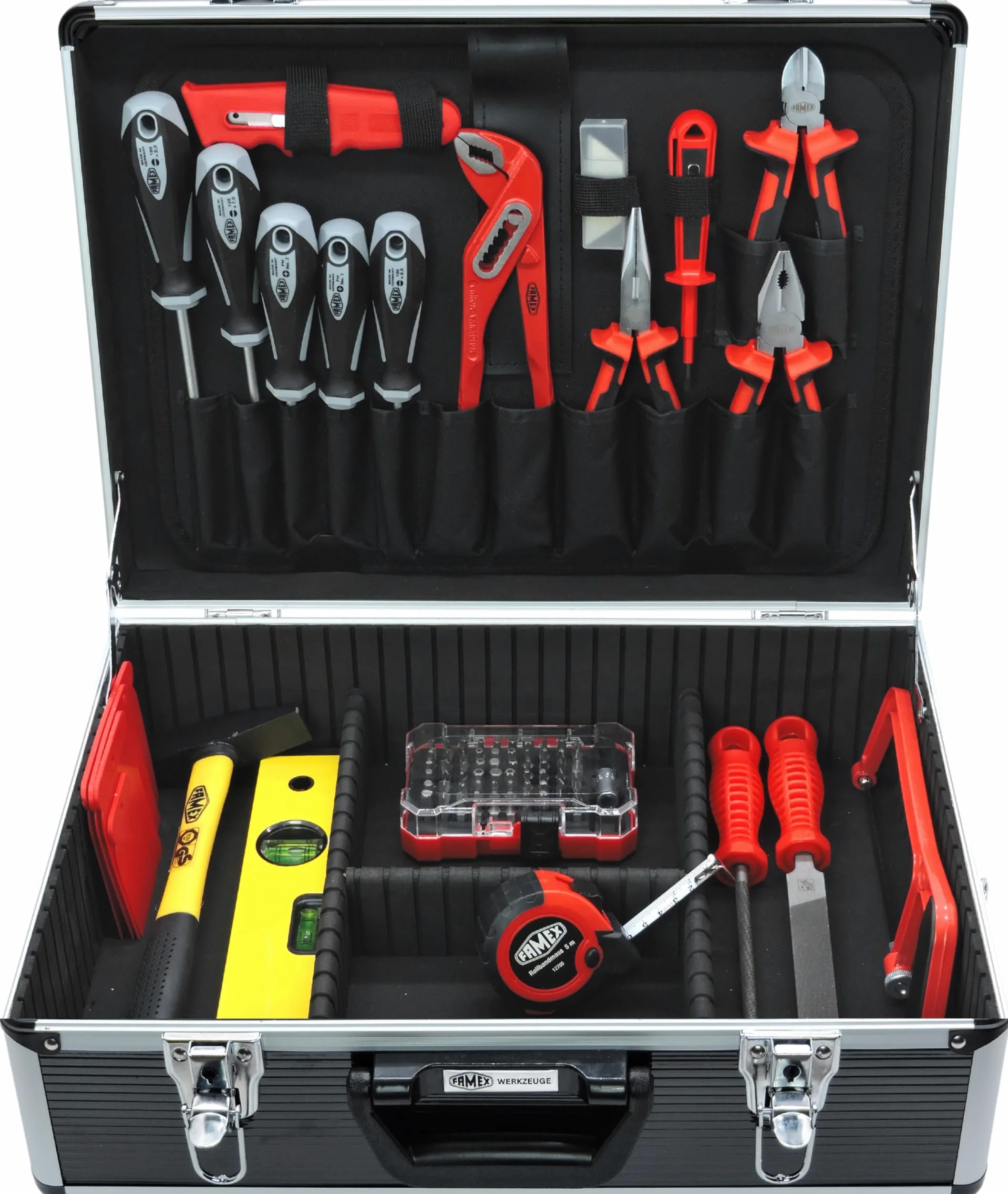 FAMEX Cassetta portautensili universale 705-L vuota con 26 tasche per attrezzi, parti e accessori – Divisione vano nel fondo del bagaglio, valigetta vuota senza attrezzi, 45 x 35,5 x 16 cm