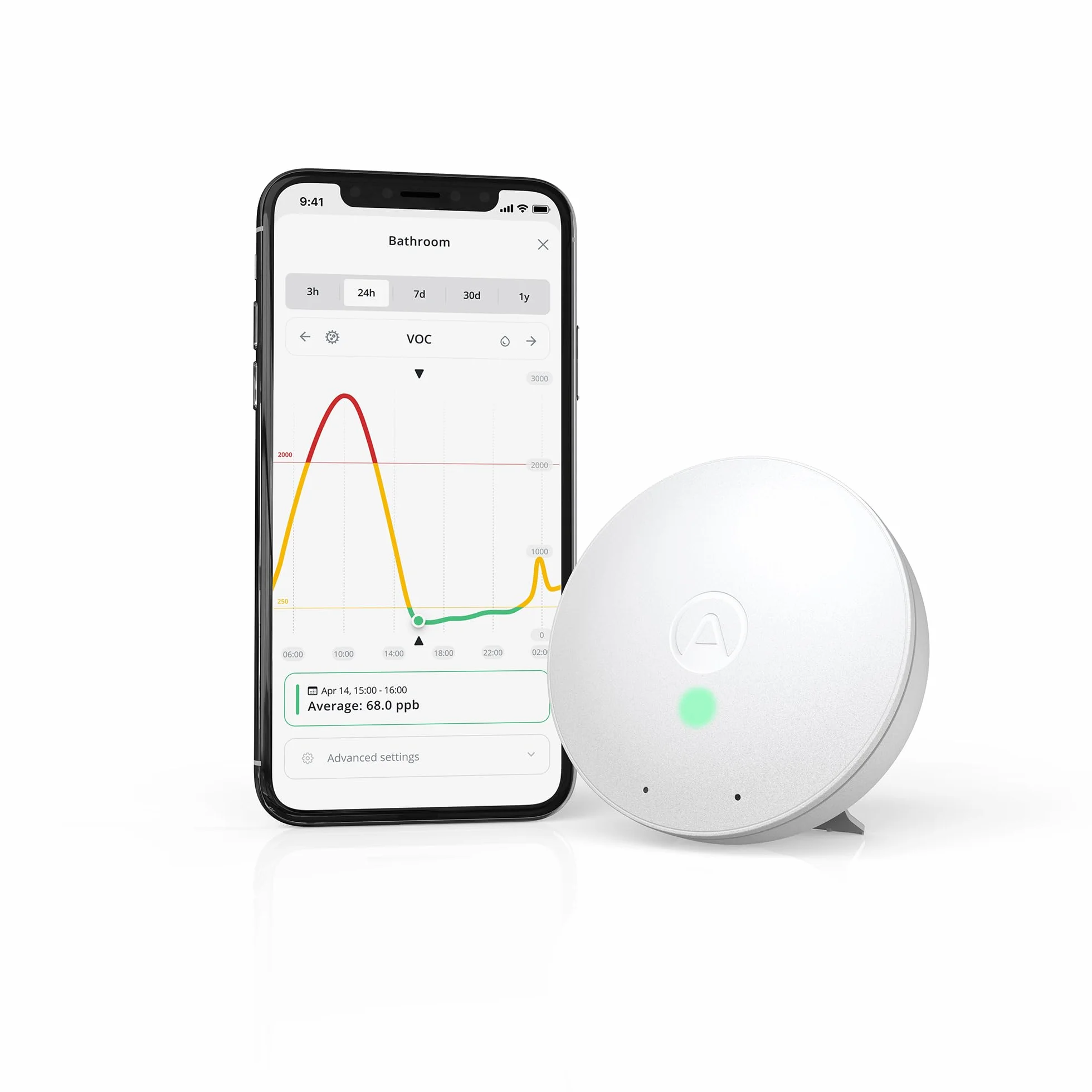 Airthings 292 Wave Mini monitor per la qualità dell'aria indoor con rilevatori di composti organici volatili (COV), umidità e temperatura, senza fili