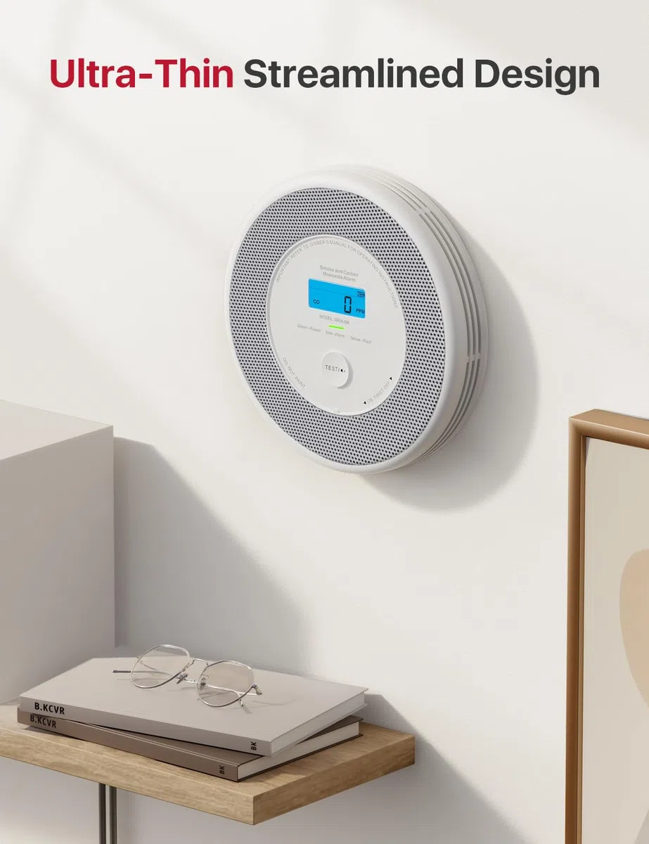 X-Sense Combinazione Wi-Fi allarme fumo e monossido di carbonio per la casa con avvisi vocali in inglese, allarme vocale wireless interconnesso con stazione base SBS50, XP0A-MR11