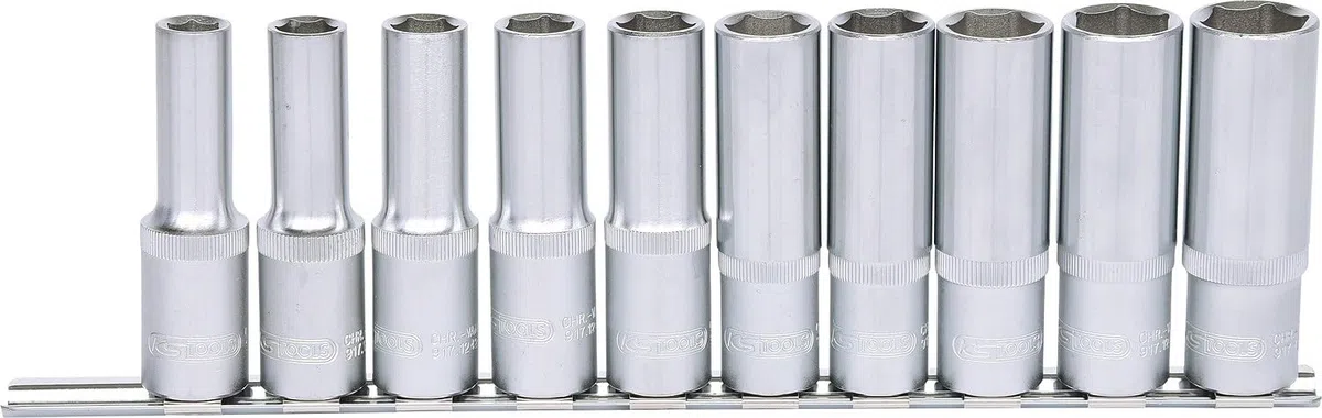 KS Tools 917.0615 Serie di Bussole Esagonali Classic, Lunghe, 10 Pezzi, 10-19 mm, 1/2"