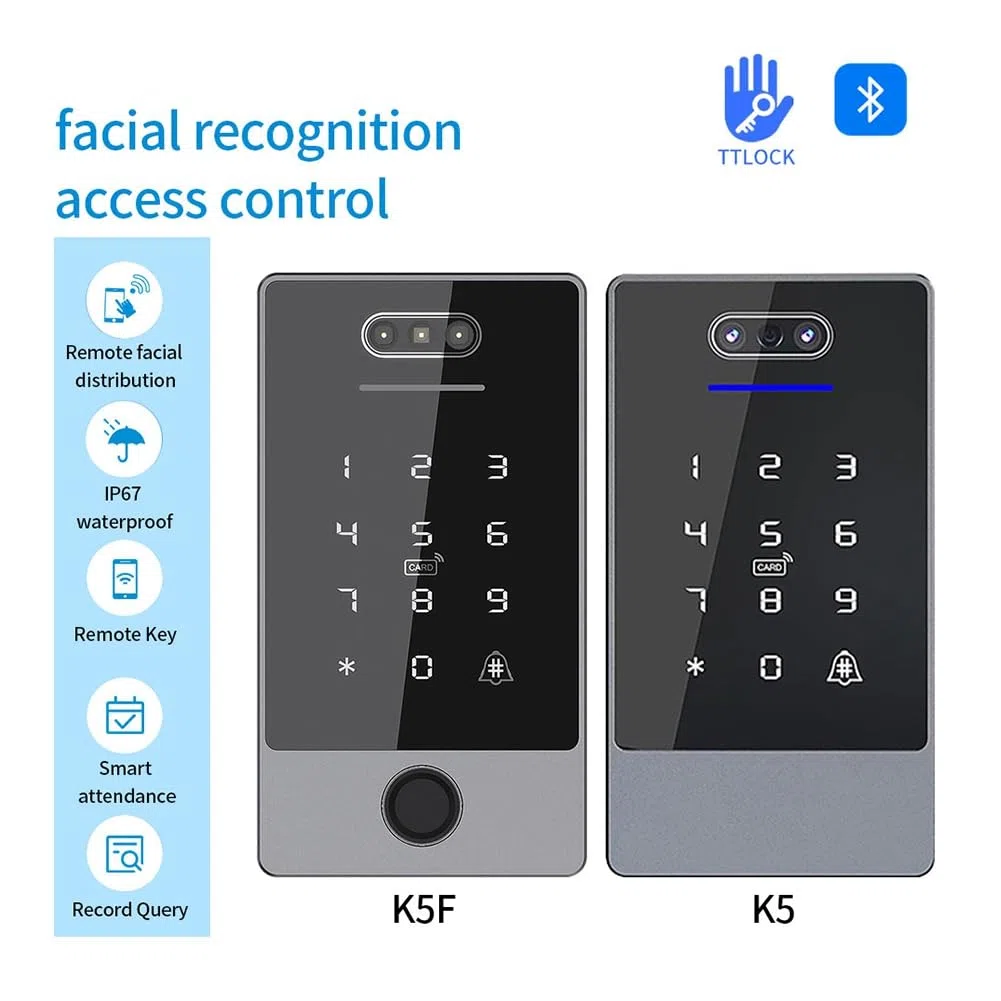 TTLock Tastiera di controllo accessi con riconoscimento facciale impermeabile con lettore di impronte digitali per serratura della porta-B