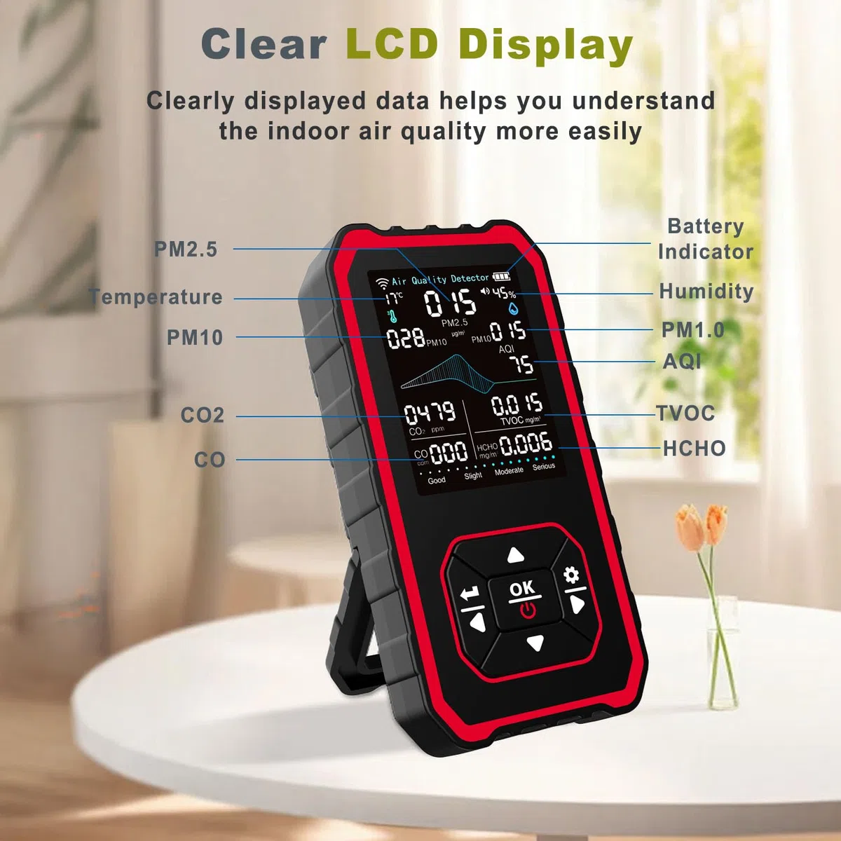 Rilevatore di Qualità dell'Aria Interno 10 in 1, Monitor Digitale con Rilevazione PM2.5 PM10 HCHO TVOC AQI,Sensore di Temperatura e Umidità,Ricarica USB,Portatile per Casa, Ufficio, Viaggi e Grow Tent