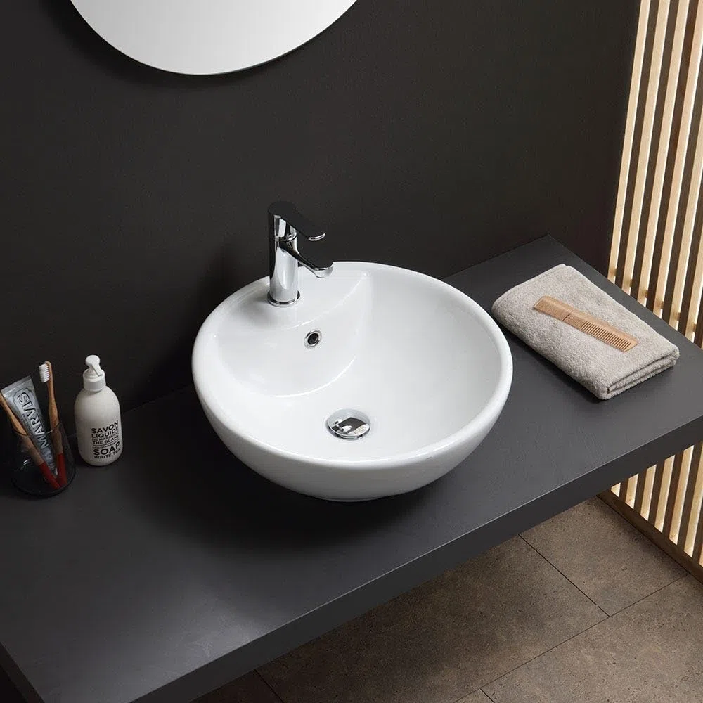 Kiamami Valentina - Lavabo Bianco Da Appoggio, Forma Tonda
