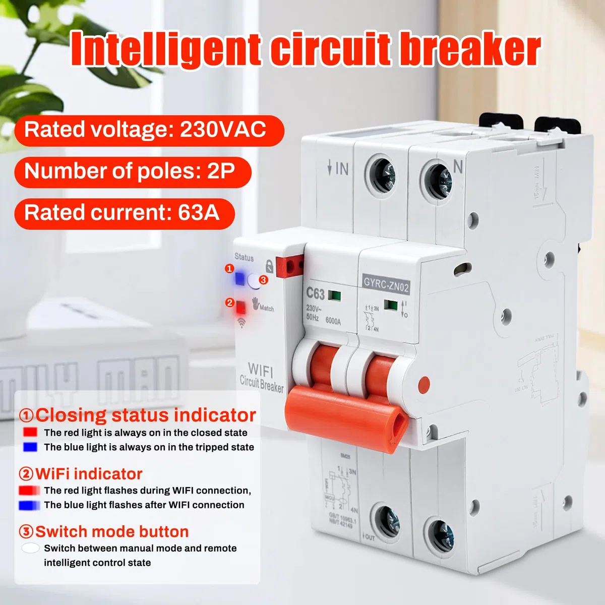 Interruttore magnetotermico differenziale wifi salvavita Interruttore temporizzato contatore elettrico 63A 2P tuya controllo recovery reclosing Protezione da sottotensione sovraccarico.