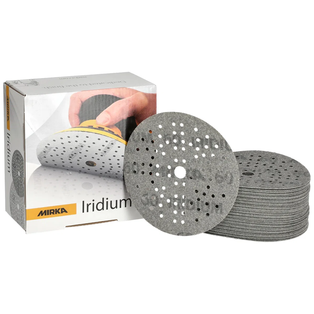Mirka carta abrasiva Iridium Ø125 mm a strappo 89 fori grana 60 50 pz | Per levigatura precisa su vernice stucco legno acciaio plastica con 89 fori per aspirazione polvere efficiente