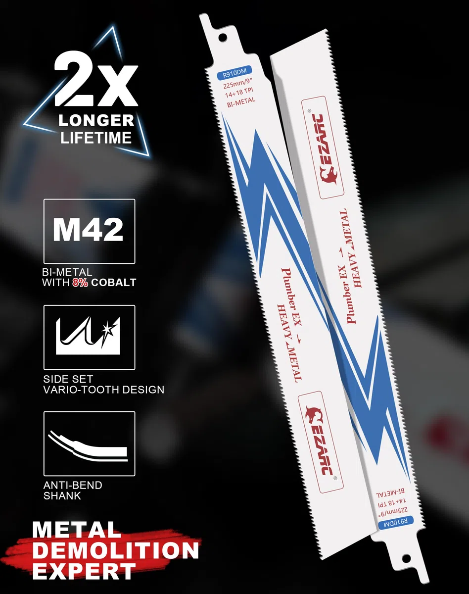 EZARC Lame per sega alternativa 25 pezzi Lame per sega bimetallica da 225 mm sega alternativa, 14+18 TPI per metallo per taglio acciaio, accessori per sega alternativa