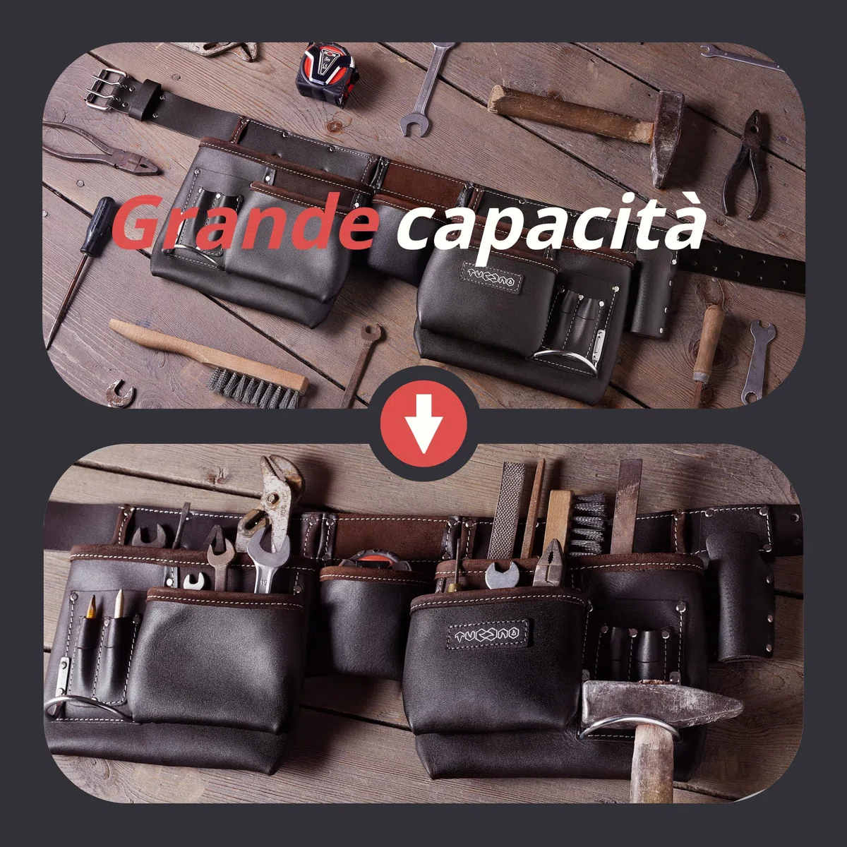 Cintura Porta Attrezzi in Pelle Conciata ad Olio 12 Tasche | Cintura da Lavoro per Costruttori, Falegnami, Carpentieri, Giardinieri, Elettricisti | Grembiule Marsupio Uomo