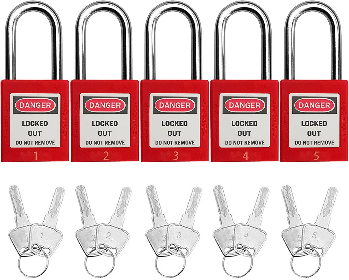 Lockout Tagout Lockout, lucchetto di sicurezza, con chiave diversa, lucchetti di sicurezza per blocco fuori tagout, 10 pezzi con numero (rosso 1-10)