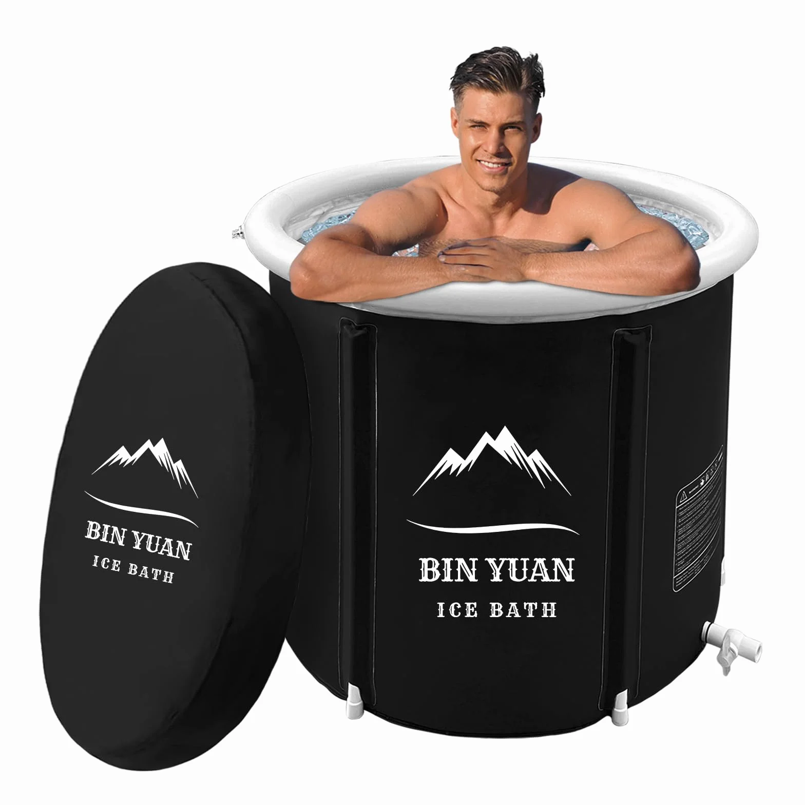 Vasca da bagno pieghevole con coperchio, 80X80 cm, grande bagno di ghiaccio, gonfiabile, vasca da bagno per adulti, botte di ghiaccio per attività all'aperto, vasca da bagno indipendente