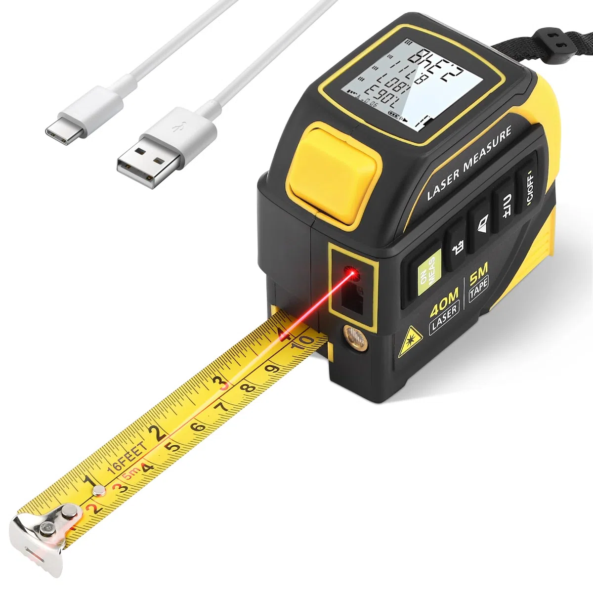 Laser Metro a Nastro 4 in 1, con Bluetooth, 5m e Telemetro Laser Metro a Nastro 100m, Misuratore Digitale con Livella Elettronica a Doppio Asse, Calcolo di Distanza, Superficie, Volume Disegno CAD