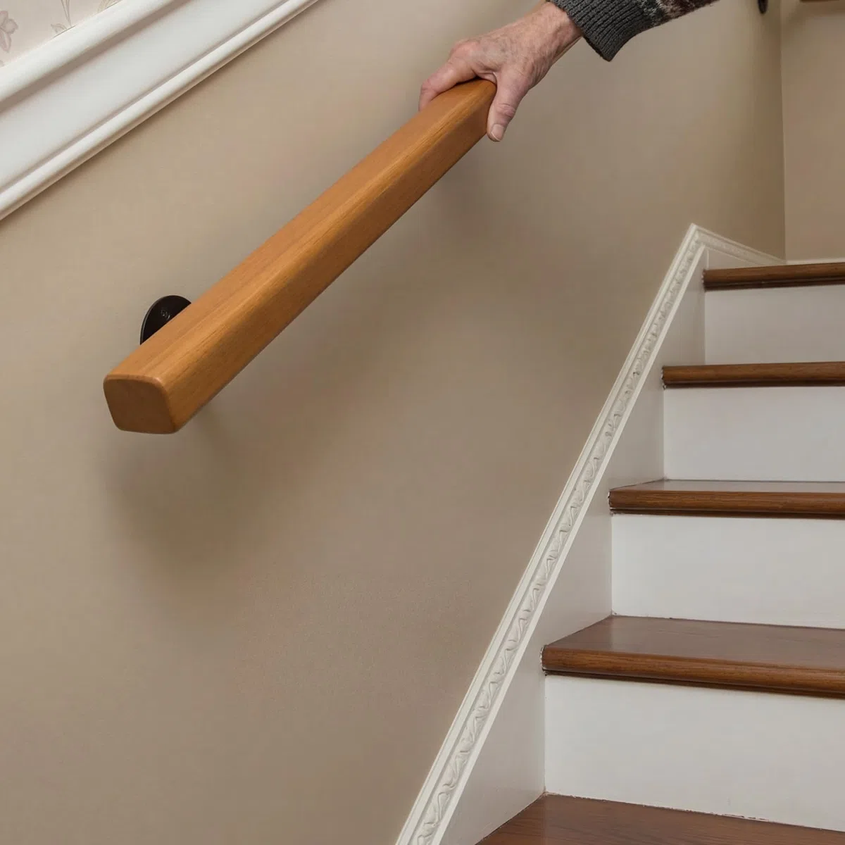 60cm Corrimano Legno per Scale Interne, Ringhiera A Muro Per Anziani, Passamano Moderno Capacità di Carico 180KG, Maniglie Antiscivolo Supporto di Sicurezza per Casa, Corridoio, Soppalchi, Terrazze