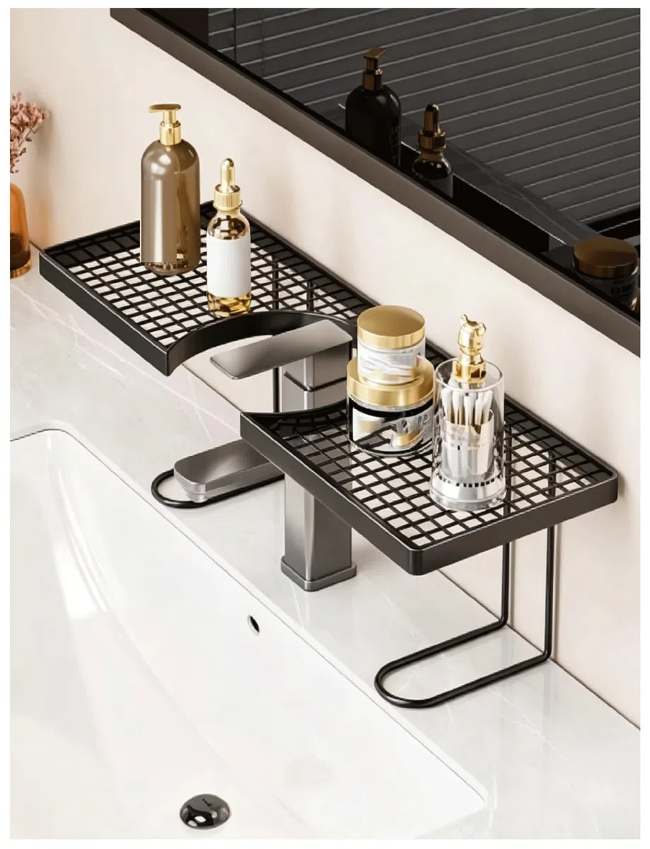 Generico Mensola for lavabo montata a parete sopra il rubinetto, cestello for mensola portaoggetti montato a parete senza foratura, scaffale for rubinetto rimovibile, for bagno(Black,60cm/23.4in)