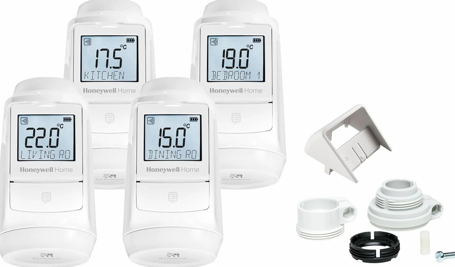 Honeywell Home Evohome Radiator Thermostat 4 Pieces with Adapters - Room for Room, Controlled Comfort, Simple