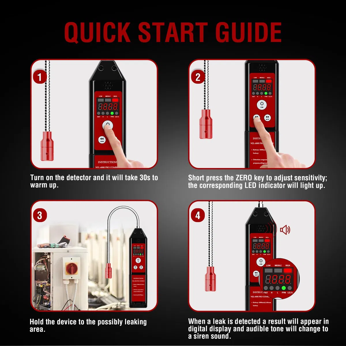 Aprvtio WJL-6000 PRO REFRIGERANT Rilevatore di perdite di refrigerante, rilevatore di perdite HVAC, tester di perdite di gas freon con schermo LED e allarme per R134a, R410a, R22a, R32, R454B (1)