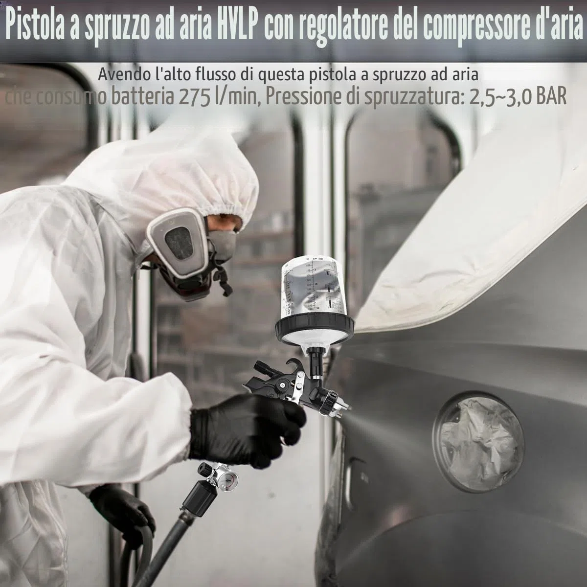 HVLP Pistola Verniciatura Professionale, Pistola a Spruzzo per Verniciare con Ugelli da 1,4/1,7/2,0/2,5 mm e Regolatore di Pressione dell'Aria, Tazze da 600ml e Accessori per Pistola a Spruzzo