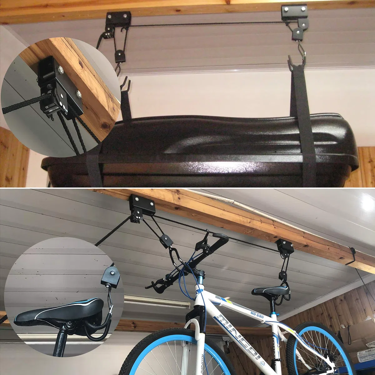 EXLECO Supporto per bicicletta da soffitto Max.57 kg Ascensore universale per bicicletta con gancio e corda adatto per biciclette e yacht