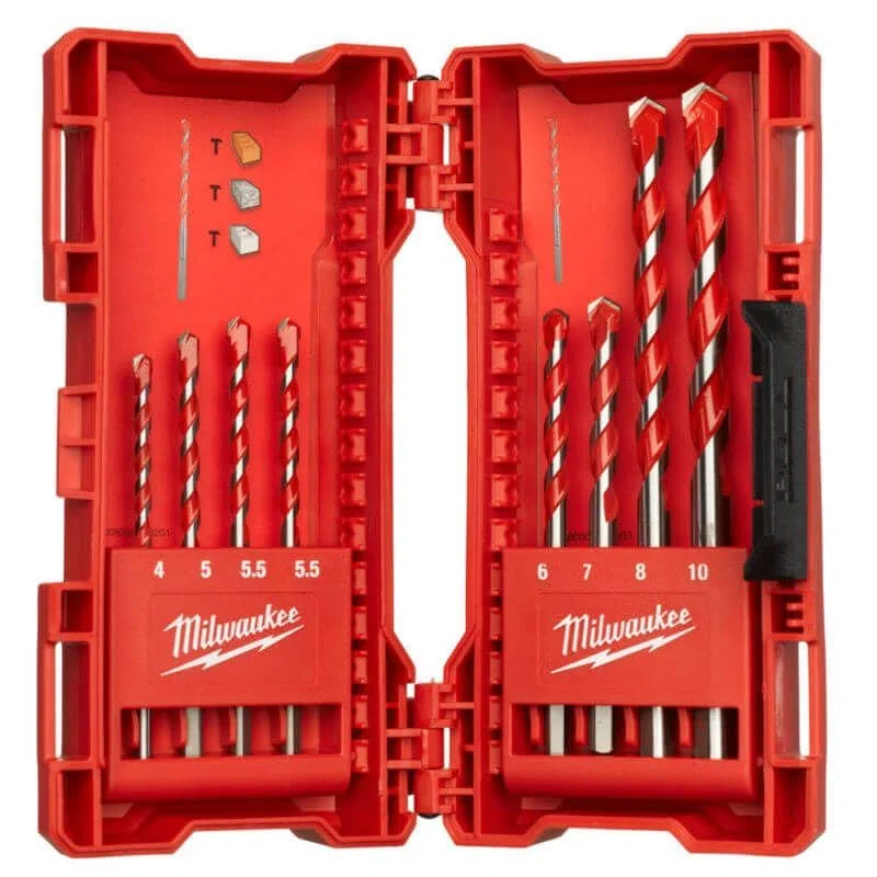 Milwaukee 4932471193 Punte per calcestruzzo Premium Stelo a 3 lati, 8 pz