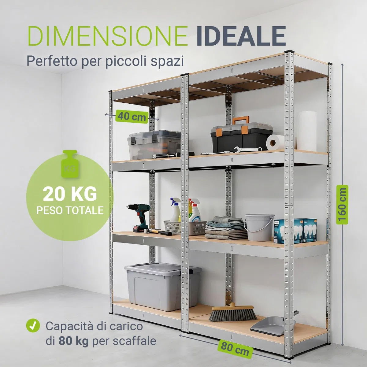 Juskys Set 2 scaffali Easy 160x80x40cm (AxLxP) | 640kg di portata | 8 ripiani | Scaffali in metallo per carichi pesanti Scaffali per cantine Scaffali a innesto Scaffali in metallo