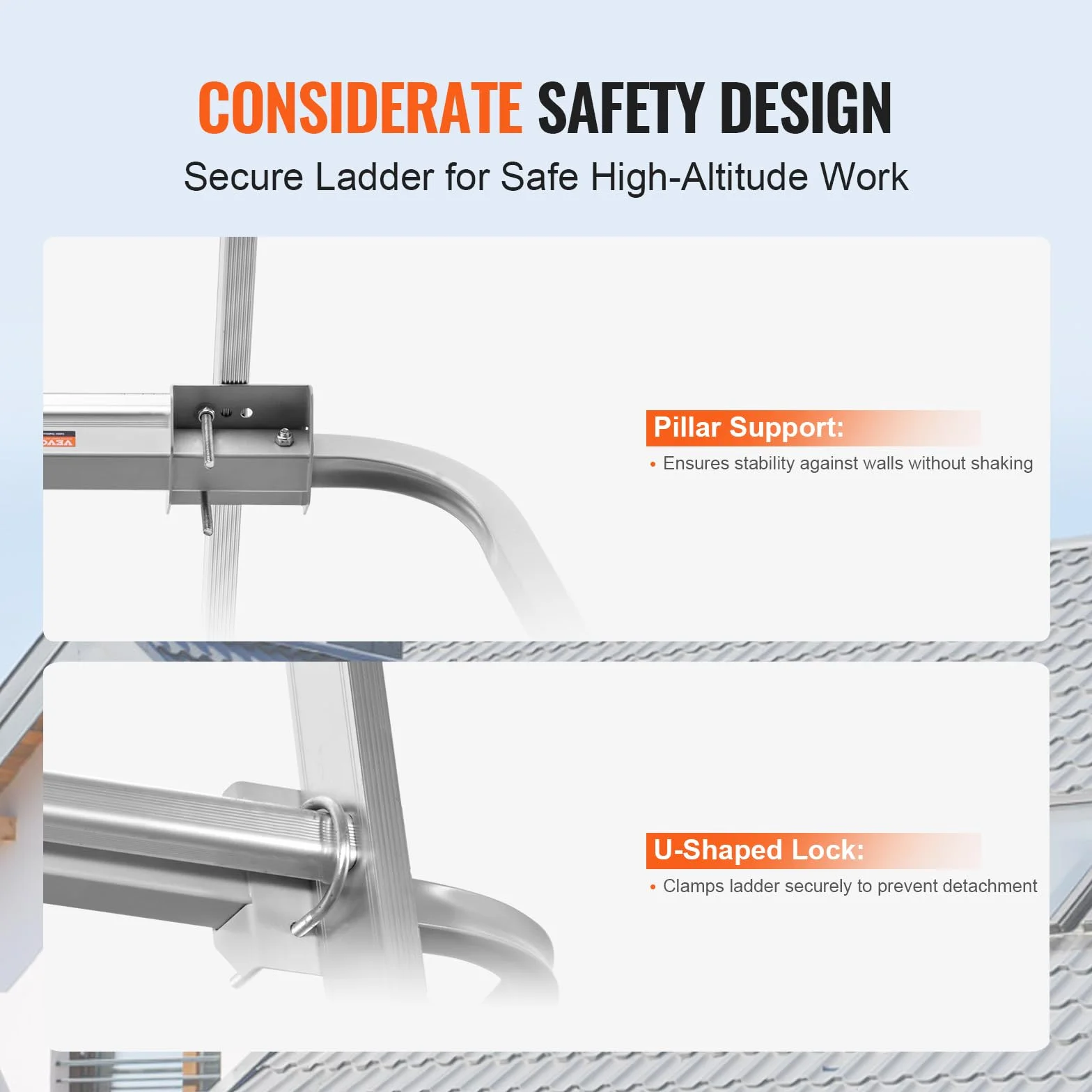 VEVOR Stabilizzatore per Scale, Portata di 150 kg Distanziatore per Scale Estensibili, Accessori per Scale a Parete/Aperte per Grondaie, Facile Usare, Ampia Adattabilità e Piedini in Gomma Antiscivolo