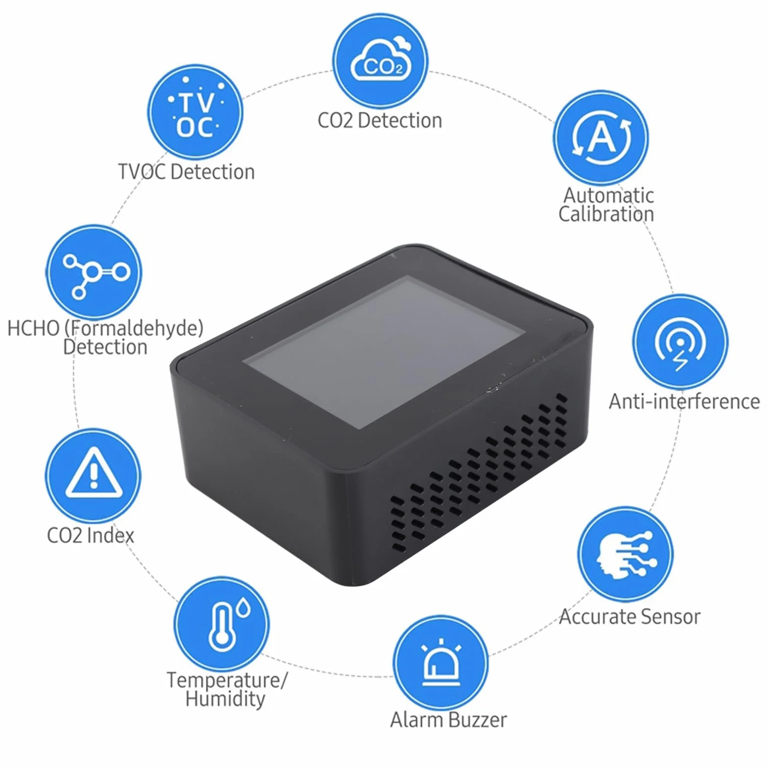 Monitor della qualità Dell'aria Interna Rilevazione in Tempo Reale Display LCD Monitor Accurato della CO2 Tester di umidità della Temperatura TVOC HCHO