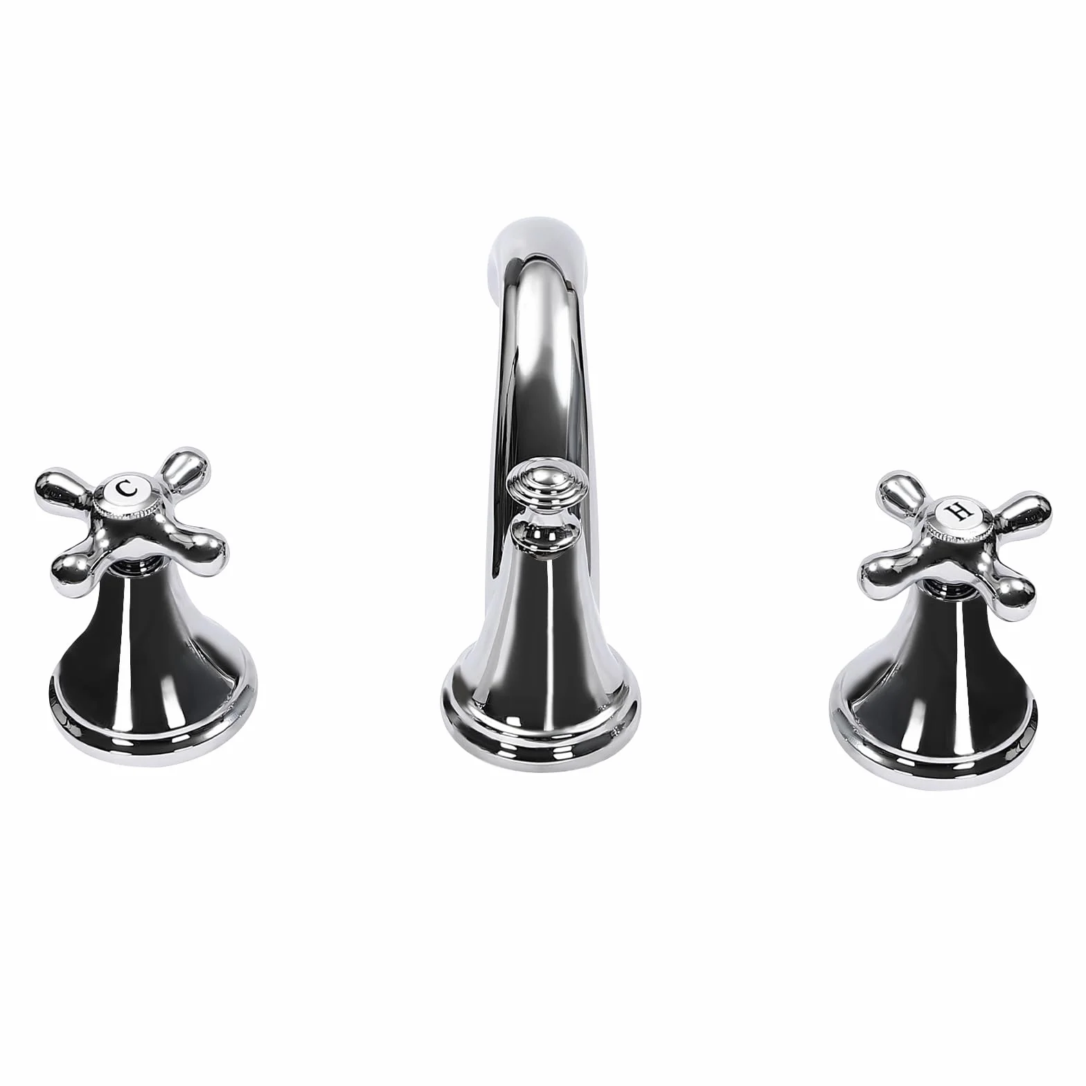 Rubinetto lavabo a 3 fori argento lavabo miscelatore con 2 maniglie, rubinetto per acqua calda e fredda