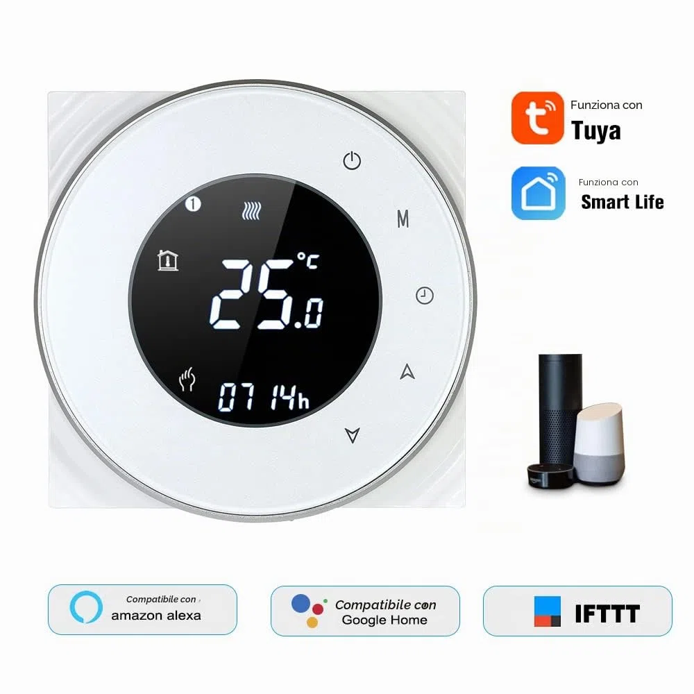 Decdeal Termostato programmabile tramite Wi-Fi, termostato intelligente wireless, con display LCD tattile, nero