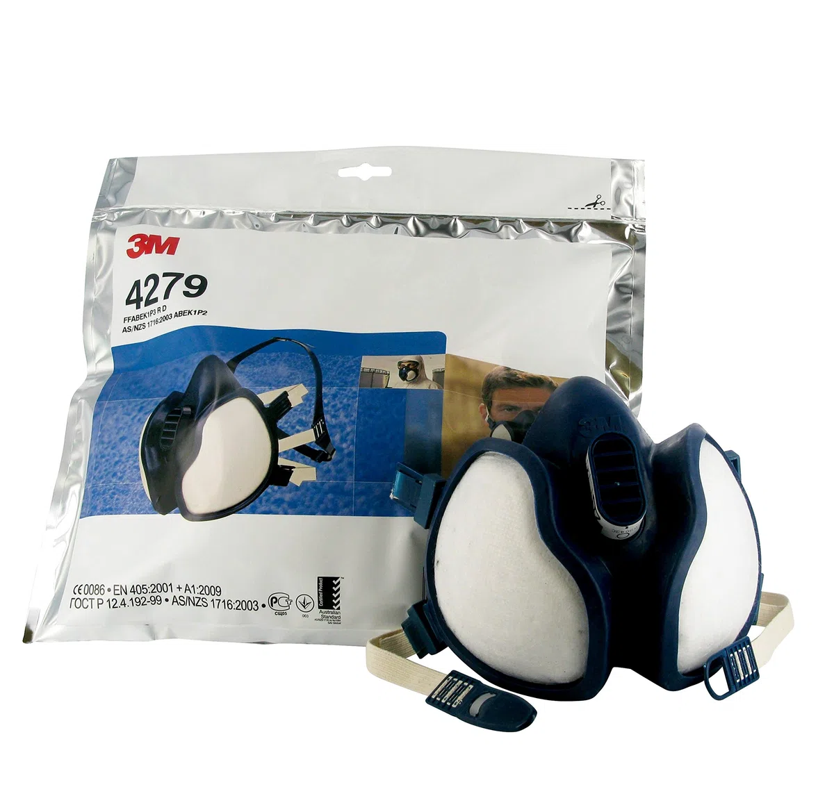 3M 4279 Respiratore con Semimaschera senza Manutenzione, Protezione Vapori Organici, Inorganici, Gas Acidi, Polveri, Blu