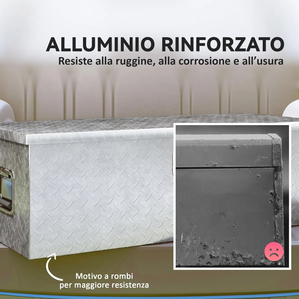 HOMCOM Cassetta degli Attrezzi in Alluminio con Serratura 2 Chiavi, Maniglia Laterale, Cassa Box Portautensili 43L Resistente, Scatola Portaoggetti per Pick-Up Camper Rimorchi, 76.2x33x24.4cm, Argento