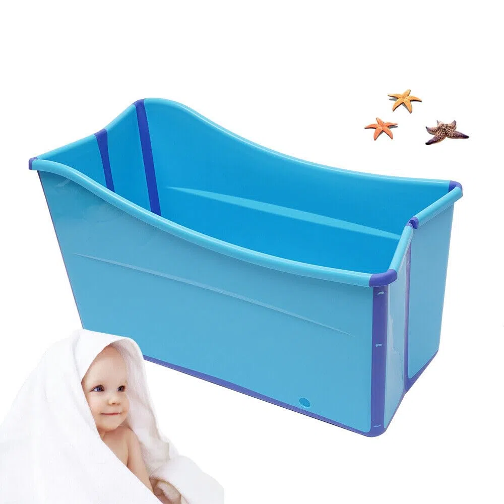 Vasca da bagno pieghevole di grandi dimensioni, per adulti e bambini, portatile, portatile, SPA, secchio rettangolare pieghevole, blu, mobile, per sauna, bagno, massaggio, 98 x 50 x 56 cm