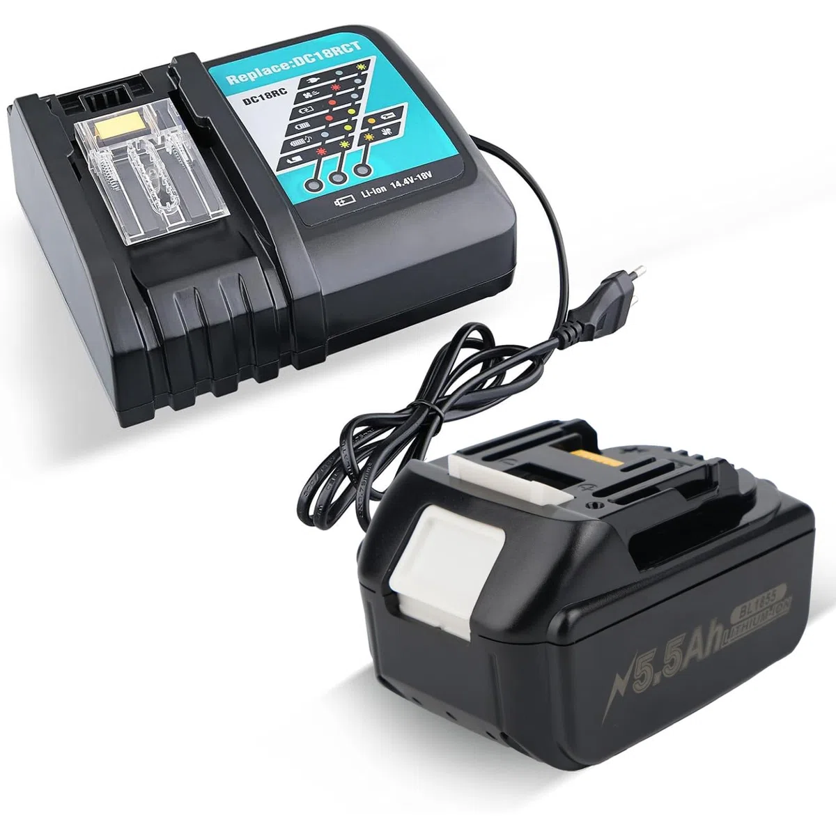 Batteria makita 18v，5500 mAh, 18 V, con caricatore DC18RC, compatibile con BL1860 BL1860B BL1855 BL1855B BL1850 BL1850B BL1860B DC18RC