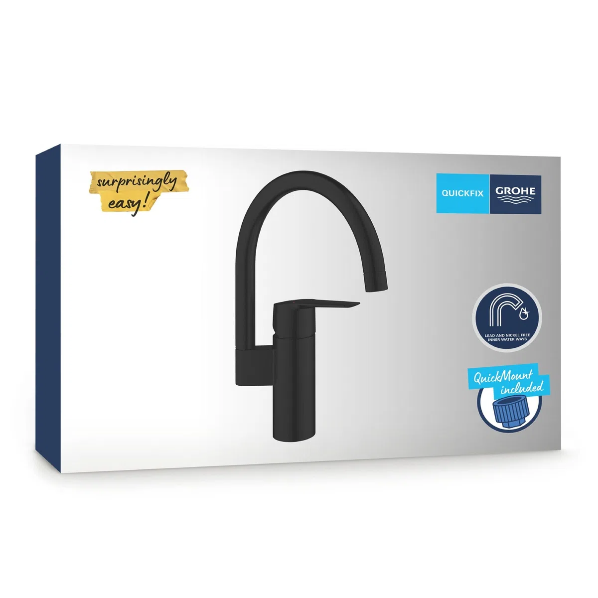 GROHE Start QuickFix – Rubinetto Miscelatore per lavello da cucina, bocca a C, facile da montare con GROHE QuickMount), nero opaco, 304692430