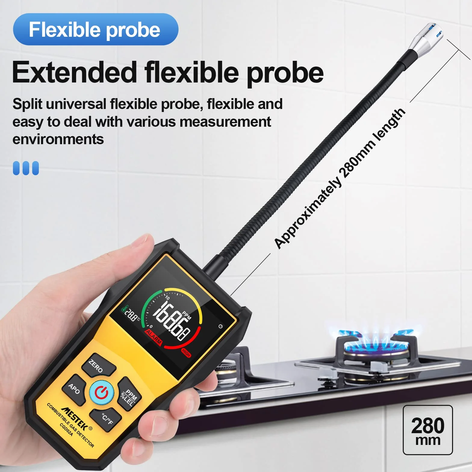 Rilevatore di Gas MESTEK Rilevatore Perdite di Gas per Metano, Gas Naturale, Propano Butano, GPL Combustibile Portatile Allarme Sonoro Casa Digital Display LED per Domestico Cucina Garage Benzina