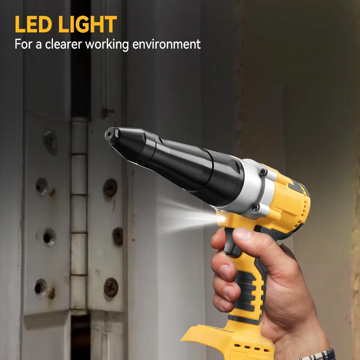 Pinza per rivetti elettrica automatica compatibile con Dewalt 20V senza spazzole, con LED automatico, pinza per rivetti automatica per utensili manuali da 3,2/4 mm (senza batteria)