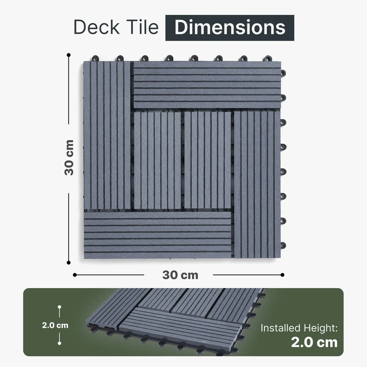CLICK-DECK Piastrelle per pavimenti in composito | Per patio, balcone, cemento, vasca idromassaggio, pavimenti quadrati da 30 x 30 cm, facile installazione, bassa manutenzione, ottimo drenaggio (6