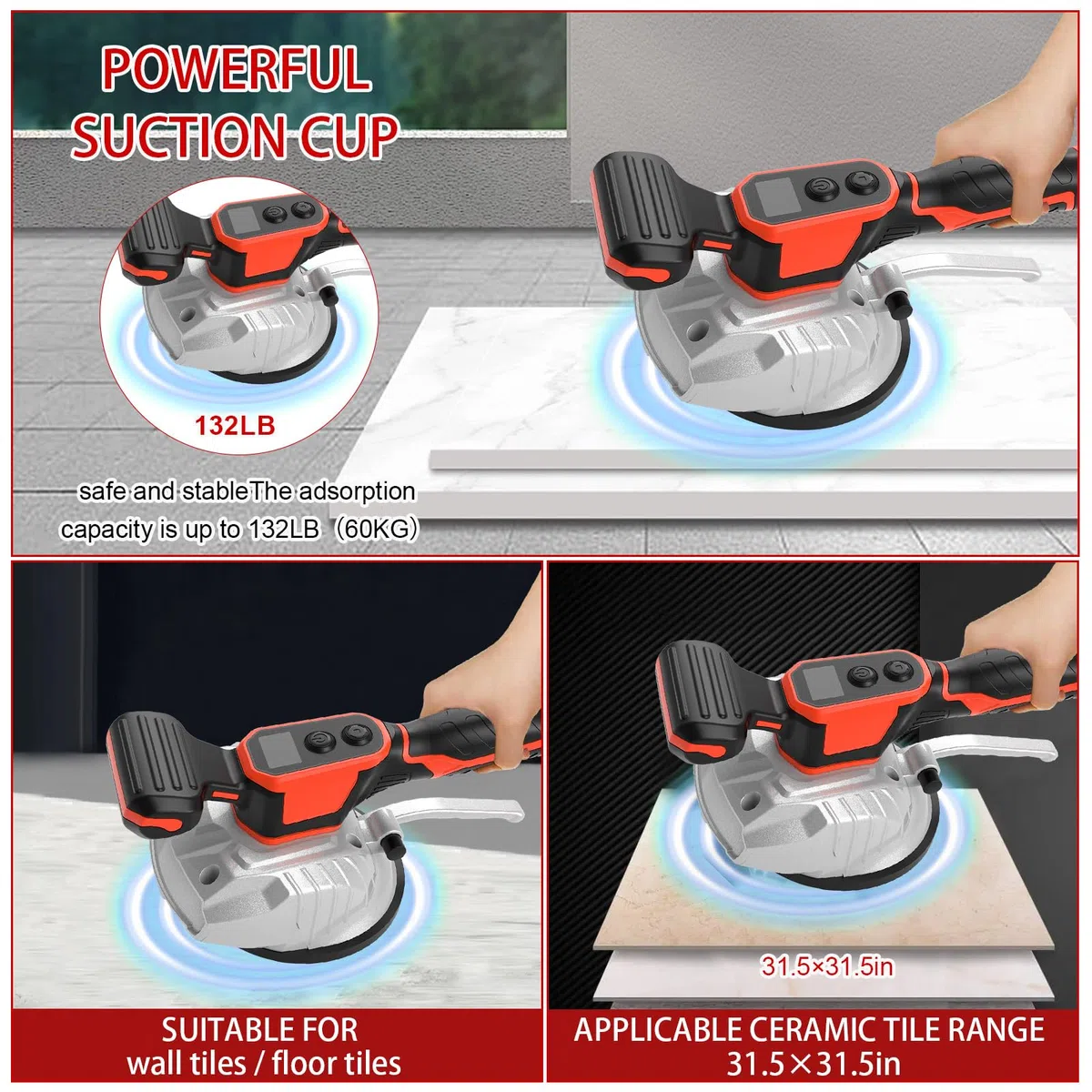 Vibratore Per Piastrelle Compatibile Con Milwaukee 18V Batteria, Vibratore Per Piastrelle Con Ventosa Da 5", 8 Marce, Velocità Regolabile, Capacità Di 60 Kg (Batteria Non Inclusa)