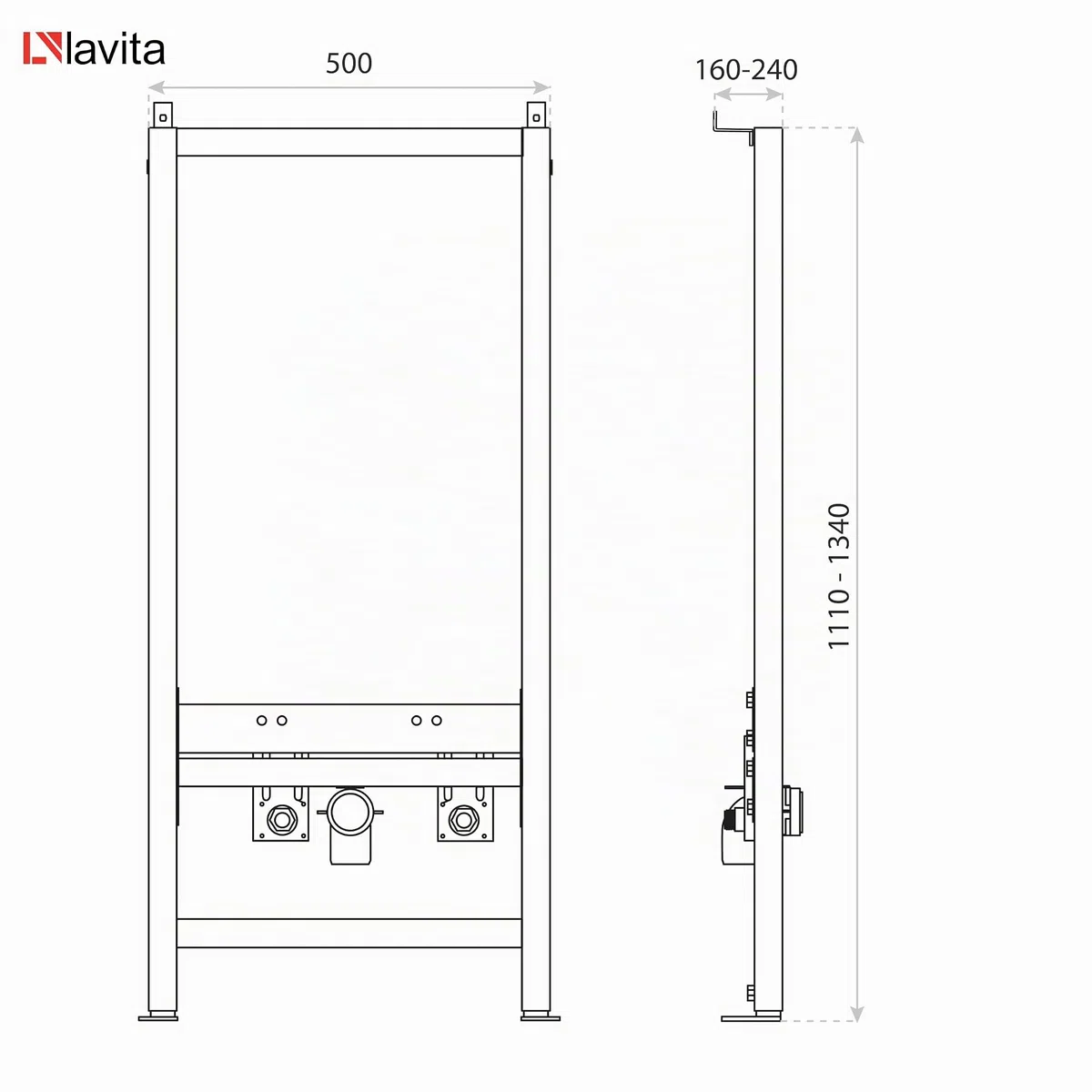 lavita LAV 500 - Elemento di montaggio per bidet autoportante, telaio verniciato a polvere, supporto per bidet da incasso, altezza 111-134 cm, regolabile